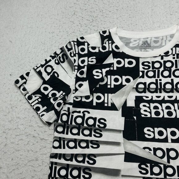 Adidas Boy's Large (14/16) Black White Logo Short Sleeve Athletic T Shirt - Picture 4 of 15